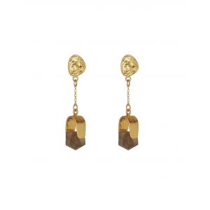 Dawn Boho Cube Gold Earrings - Labradorite
