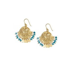 Lily Beaded Coin Earrings Turquoise