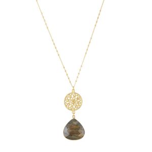 Ariana Gemstone and Filigree Charm Necklace in Labradorite