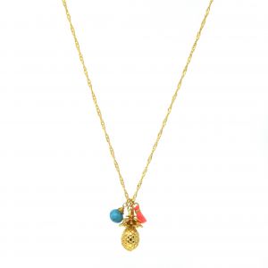Gold Pineapple Charm Coral Necklace