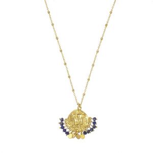 Lily Beaded Coin Necklace Lapis Lazuli