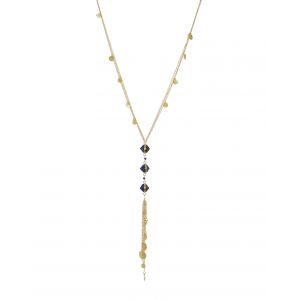 Alvaro Long Gold Coin Necklace and Geometric Cut Navy Lapis Lazuli Gemstones